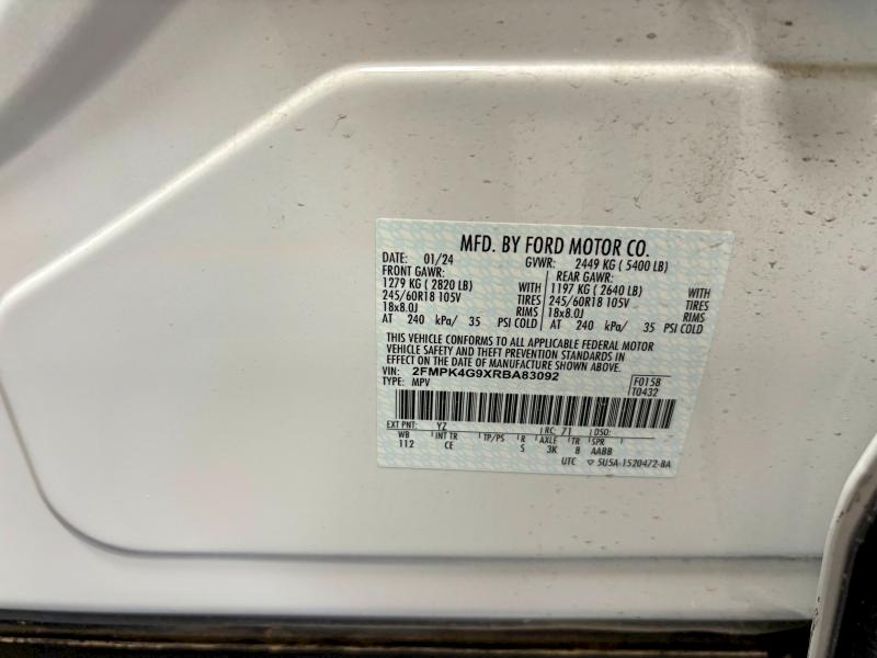 53663676 :رقم المزاد ، 2FMPK4G9XRBA83092 vin ، 2024 Ford Edge مزاد بيع