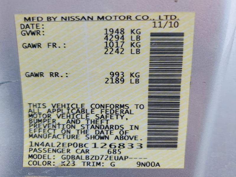 Aukcja sprzedaży 2011 Nissan Altima, vin: 1N4AL2EP0BC126833, numer aukcji: 52194956