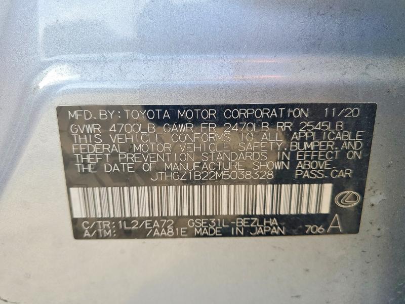 Aukcja sprzedaży 2021 Lexus Is, vin: JTHGZ1B22M5038328, numer aukcji: 52098126