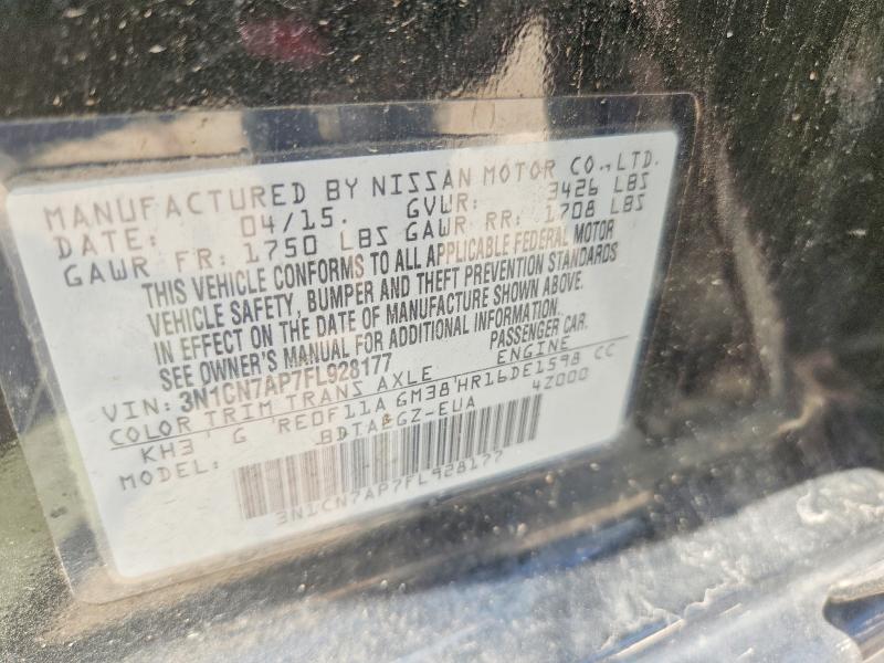Aukcja sprzedaży 2015 Nissan Versa 1.6 S/+/sv/sl, vin: 3N1CN7AP7FL928177, numer aukcji: 55030576