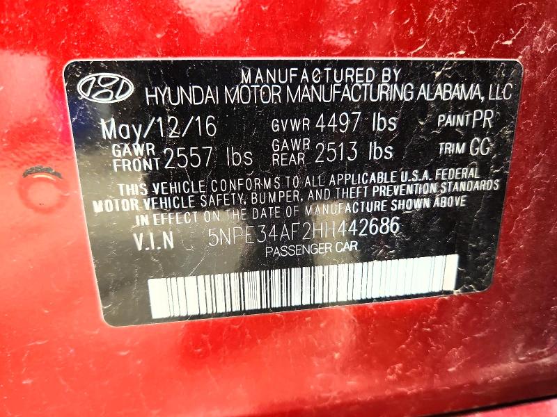 2017 Hyundai Sonata მანქანა იყიდება აუქციონზე, vin: 5NPE34AF2HH442686, აუქციონის ნომერი: 51548776