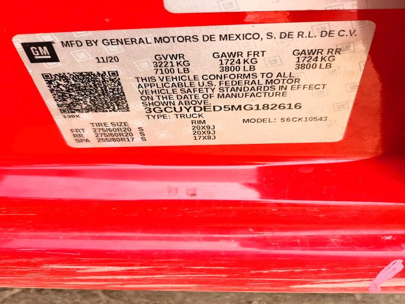 Продаж на аукціоні авто 2021 Chevrolet Silverado, vin: 3GCUYDED5MG182616, номер лоту: 54490946