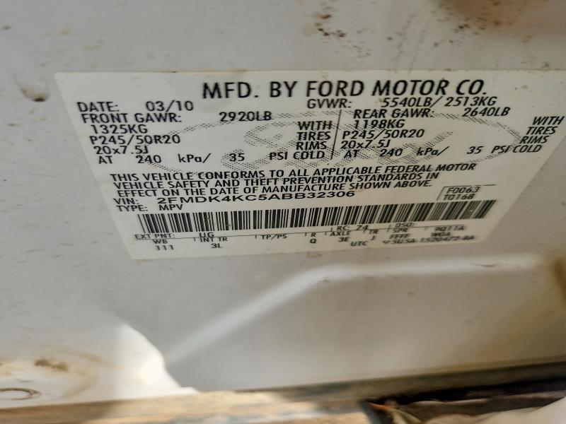 52552486 :رقم المزاد ، 2FMDK4KC5ABB32306 vin ، 2010 Ford Edge مزاد بيع