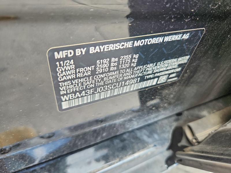 2025 Bmw 530 მანქანა იყიდება აუქციონზე, vin: WBA43FJ03SCU14981, აუქციონის ნომერი: 54754556