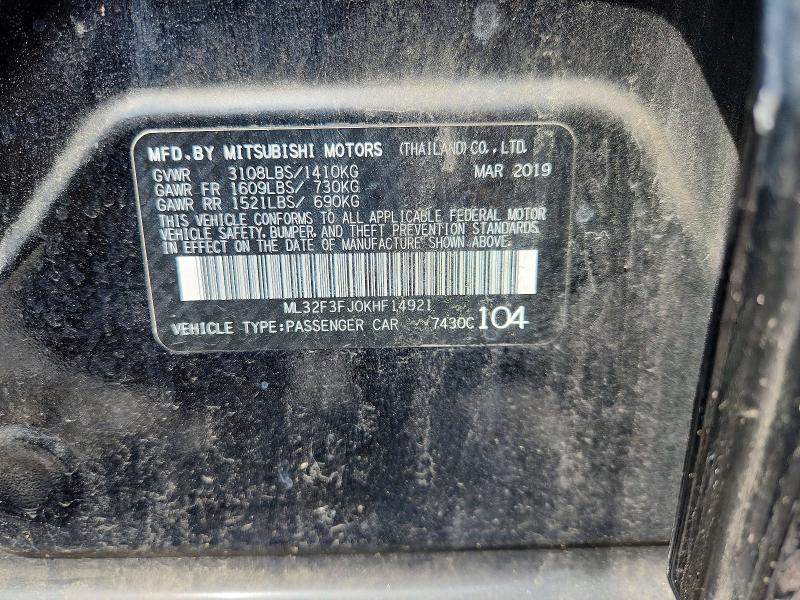 Продаж на аукціоні авто 2019 Mitsubishi Mirage, vin: ML32F3FJ0KHF14921, номер лоту: 55345306