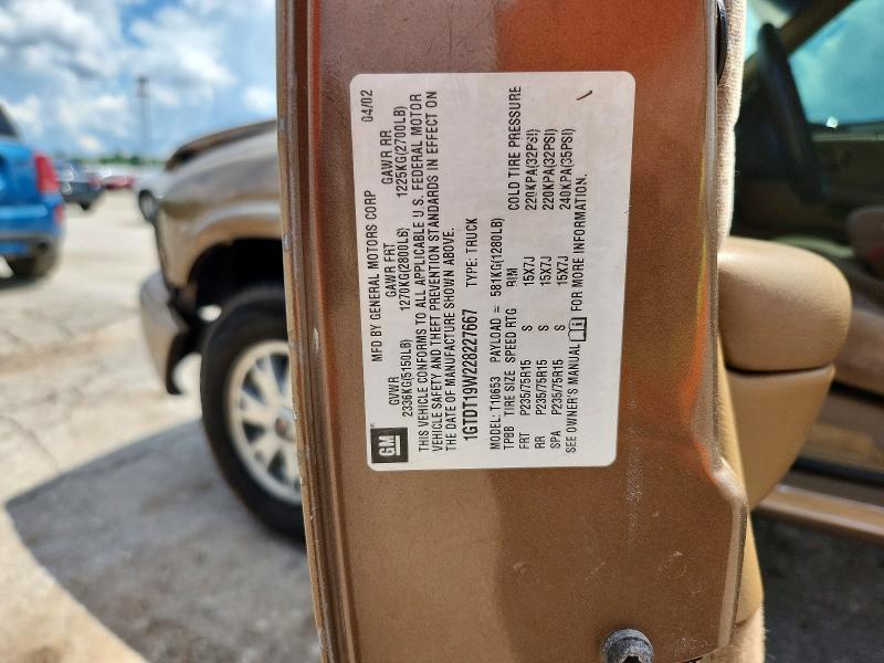 2002 Gmc Sonoma მანქანა იყიდება აუქციონზე, vin: 1GTDT19W228227667, აუქციონის ნომერი: 54796816