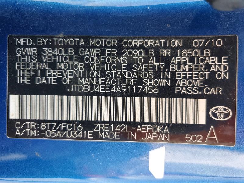 53250206 :رقم المزاد ، JTDBU4EE4A9117456 vin ، 2010 Toyota Corolla مزاد بيع