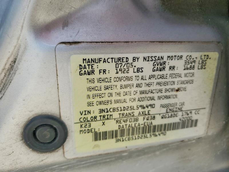Aukcja sprzedaży 2005 Nissan Sentra, vin: 3N1CB51D25L596490, numer aukcji: 52086736