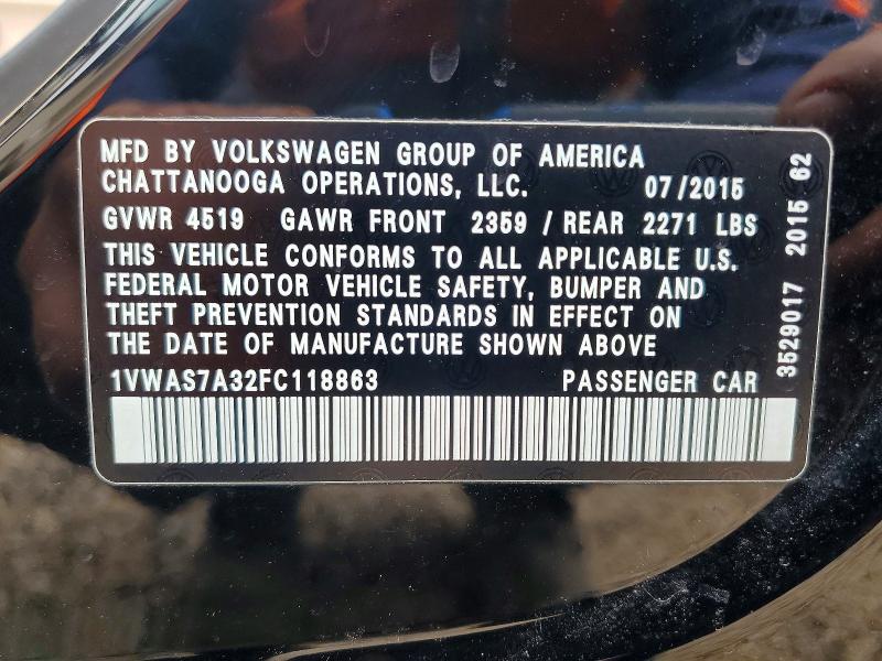 Aukcja sprzedaży 2015 Volkswagen Passat, vin: 1VWAS7A32FC118863, numer aukcji: 51888686