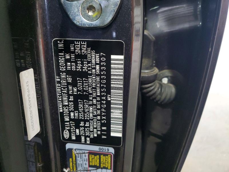 54729576 :رقم المزاد ، 5XYPG4A35JG353307 vin ، 2018 Kia Sorento مزاد بيع