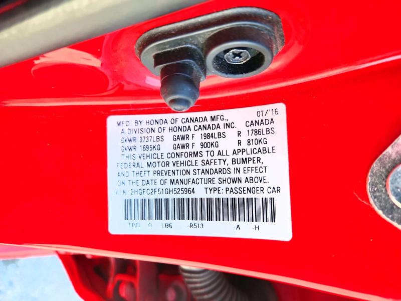 Aukcja sprzedaży 2016 Honda Civic, vin: 2HGFC2F51GH525964, numer aukcji: 53432426