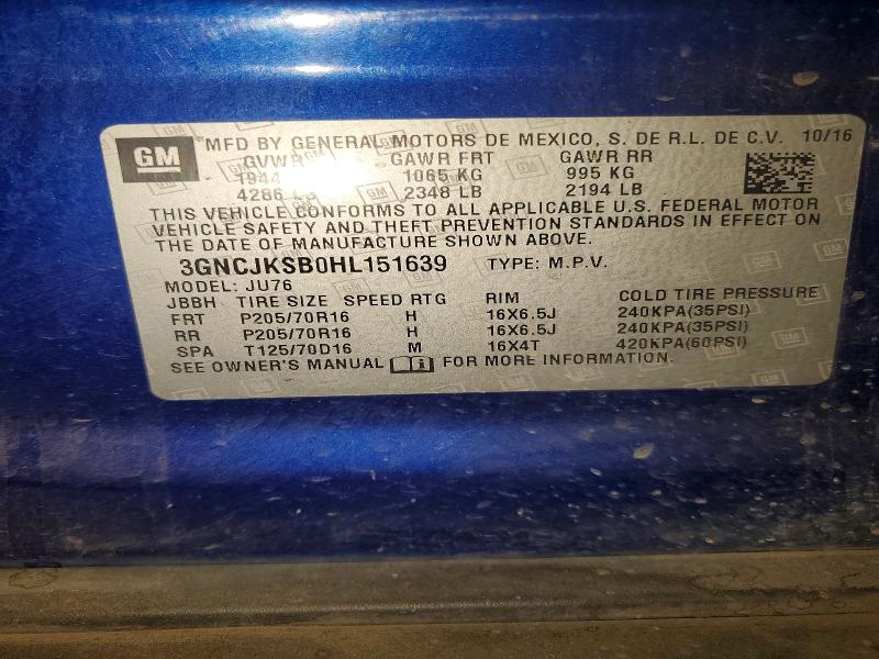 Продажа на аукционе авто 2017 Chevrolet Trax, vin: 3GNCJKSB0HL151639, номер лота: 52305886