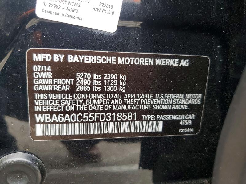 2015 Bmw 640 მანქანა იყიდება აუქციონზე, vin: WBA6A0C55FD318581, აუქციონის ნომერი: 54003876