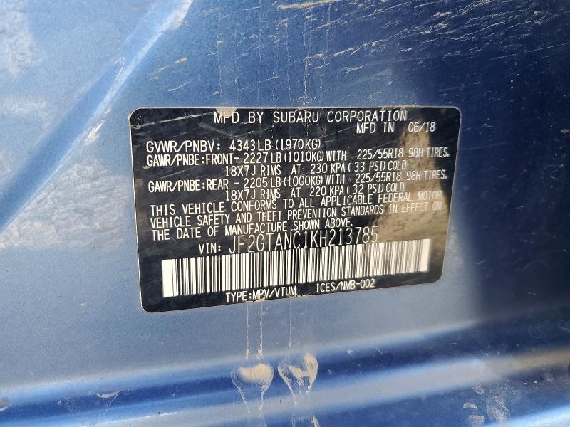52837746 :رقم المزاد ، JF2GTANC1KH213785 vin ، 2019 Subaru Crosstrek مزاد بيع