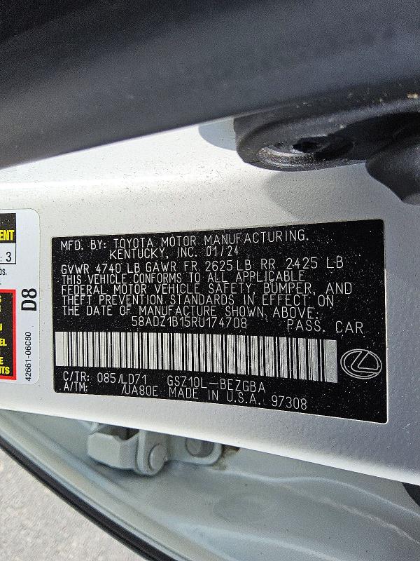 Продаж на аукціоні авто 2024 Lexus Es 350, vin: 58ADZ1B15RU174708, номер лоту: 52849676
