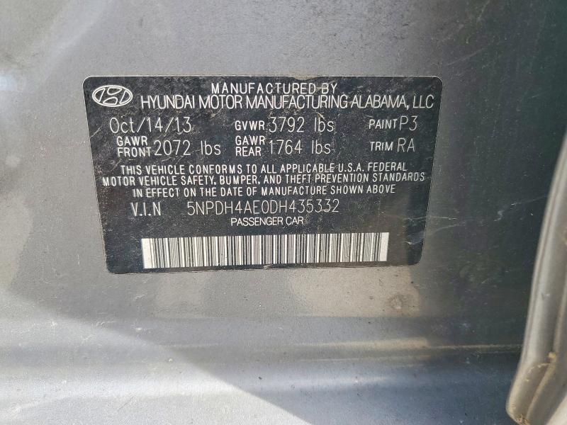 2013 Hyundai Elantra მანქანა იყიდება აუქციონზე, vin: 5NPDH4AE0DH435332, აუქციონის ნომერი: 54766216