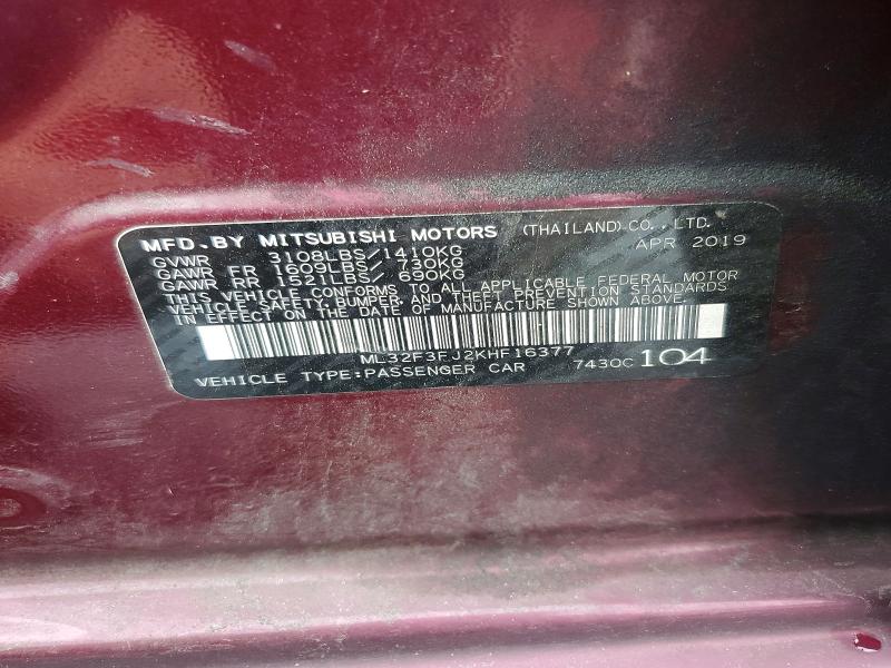 Aukcja sprzedaży 2019 Mitsubishi Mirage, vin: ML32F3FJ2KHF16377, numer aukcji: 54652286