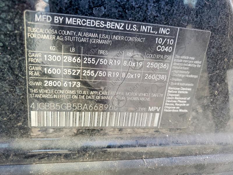 Продаж на аукціоні авто 2011 Mercedes-benz Ml, vin: 4JGBB5GB5BA668960, номер лоту: 52810526