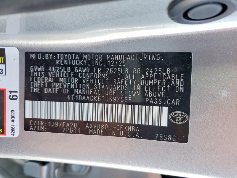 52175996 :رقم المزاد ، 4T1DAACK6TU697555 vin ، 2026 Toyota Camry مزاد بيع