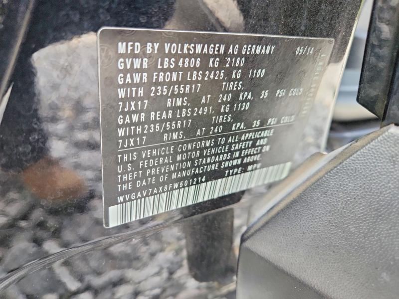 54669436 :رقم المزاد ، WVGAV7AX8FW501214 vin ، 2015 Volkswagen Tiguan مزاد بيع