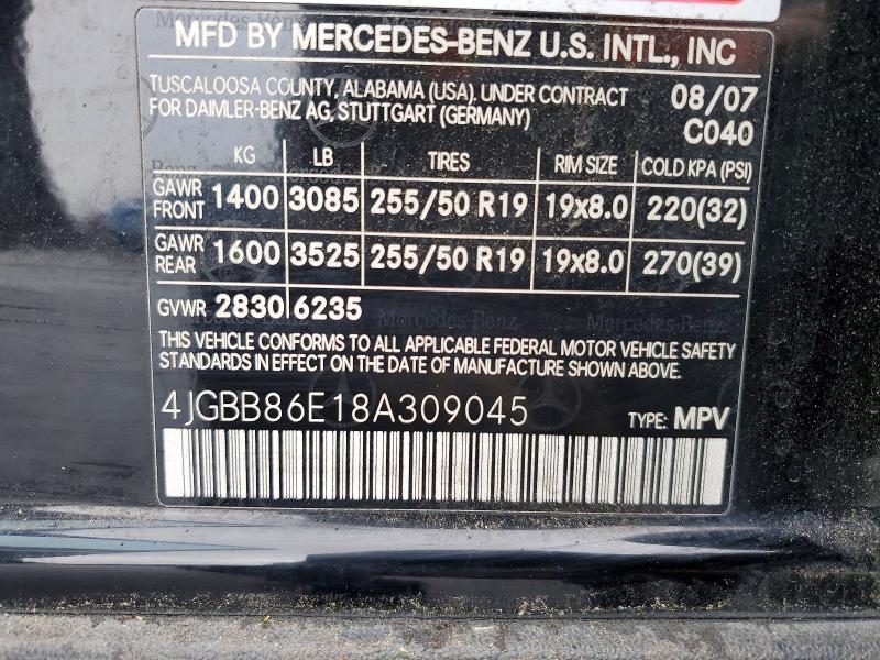 52091056 :رقم المزاد ، 4JGBB86E18A309045 vin ، 2008 Mercedes-benz Ml مزاد بيع