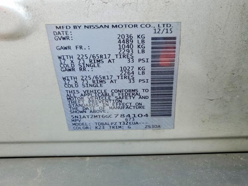 Aukcja sprzedaży 2016 Nissan Rogue, vin: 5N1AT2MT6GC784104, numer aukcji: 52338466