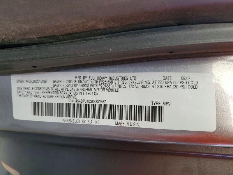 2008 Subaru Outback მანქანა იყიდება აუქციონზე, vin: 4S4BP61C387330357, აუქციონის ნომერი: 53139496