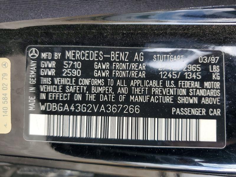 Aukcja sprzedaży 1997 Mercedes-benz S420, vin: WDBGA43G2VA367266, numer aukcji: 52411276