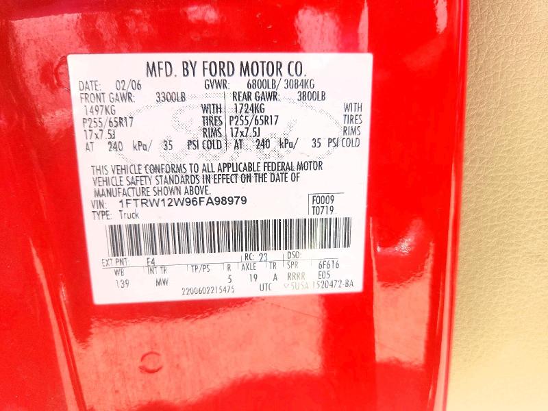 2006 Ford F150 მანქანა იყიდება აუქციონზე, vin: 1FTRW12W96FA98979, აუქციონის ნომერი: 53470026