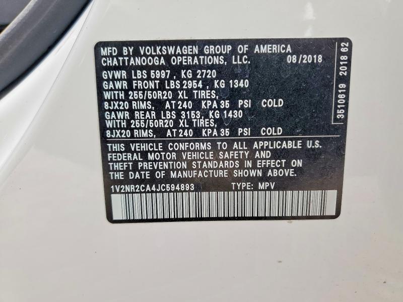 Aukcja sprzedaży 2018 Volkswagen Atlas, vin: 1V2NR2CA4JC594893, numer aukcji: 52745796