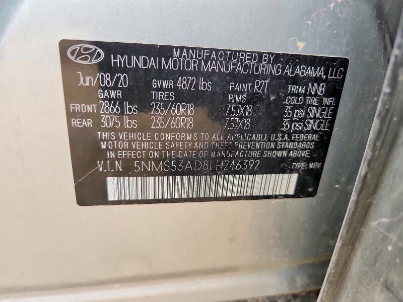 Продажа на аукционе авто 2020 Hyundai Santa Fe, vin: 5NMS53AD8LH246392, номер лота: 54620886
