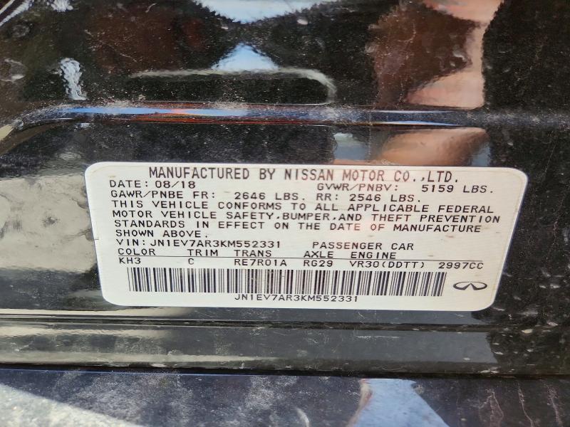 52874806 :رقم المزاد ، JN1EV7AR3KM552331 vin ، 2019 Infiniti Q50 مزاد بيع