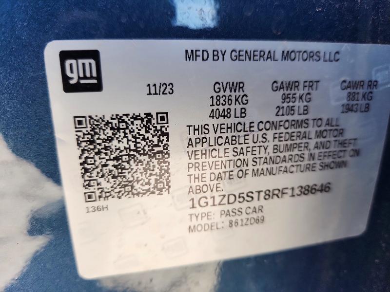 2024 Chevrolet Malibu მანქანა იყიდება აუქციონზე, vin: 1G1ZD5ST8RF138646, აუქციონის ნომერი: 52385456