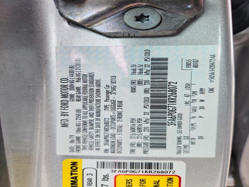 52232916 :رقم المزاد ، 3FA6P0G71KR268072 vin ، 2019 Ford Fusion مزاد بيع