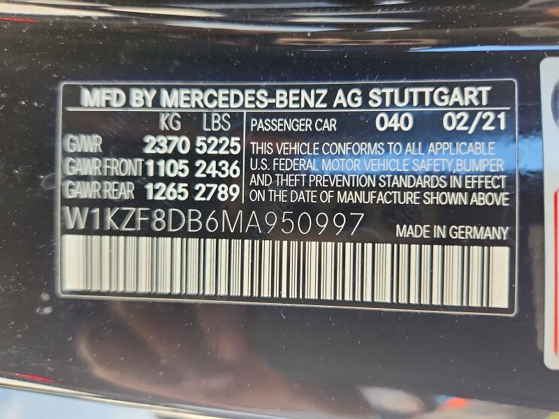 53472586 :رقم المزاد ، W1KZF8DB6MA950997 vin ، 2021 Mercedes-benz E مزاد بيع