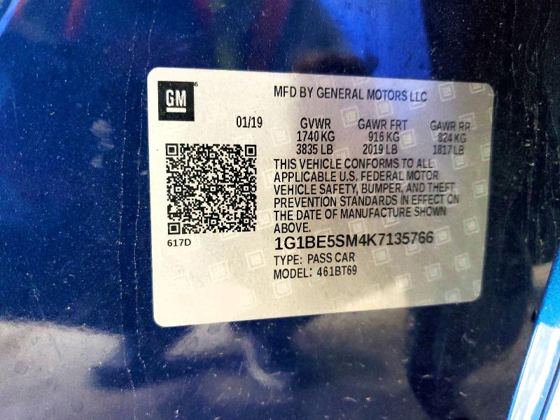 54233966 :رقم المزاد ، 1G1BE5SM4K7135766 vin ، 2019 Chevrolet Cruze مزاد بيع