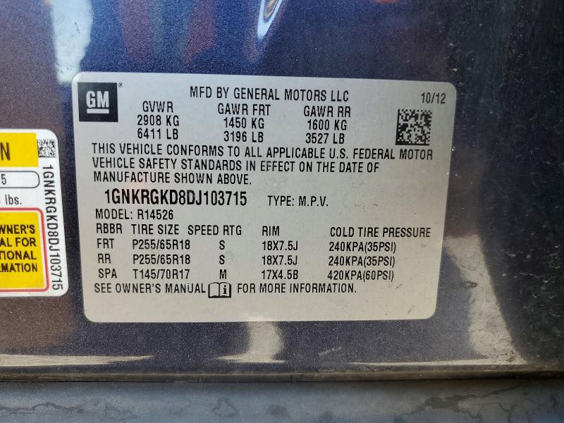 Продаж на аукціоні авто 2013 Chevrolet Traverse, vin: 1GNKRGKD8DJ103715, номер лоту: 53937676