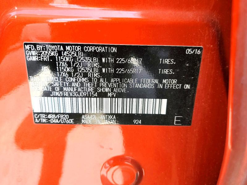 Aukcja sprzedaży 2016 Toyota Rav4, vin: JTMZFREV3GJ091154, numer aukcji: 54909776