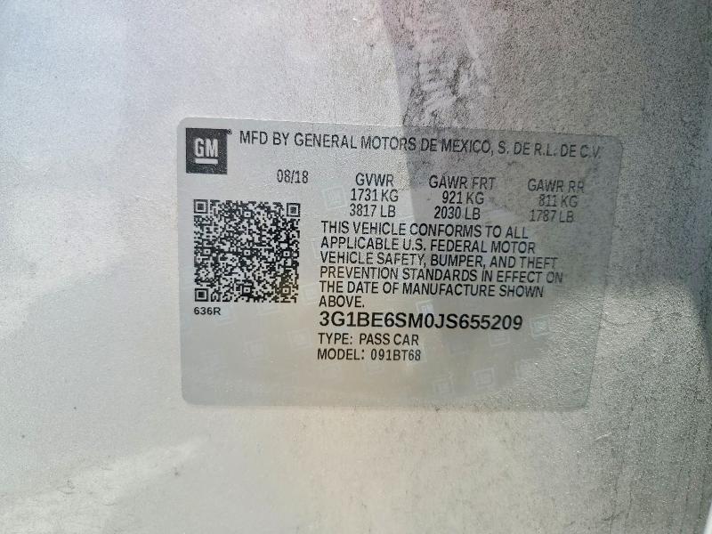 54521366 :رقم المزاد ، 3G1BE6SM0JS655209 vin ، 2018 Chevrolet Cruze مزاد بيع