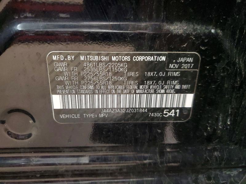2018 Mitsubishi Outlander მანქანა იყიდება აუქციონზე, vin: JA4AZ3A32JZ031844, აუქციონის ნომერი: 54536926