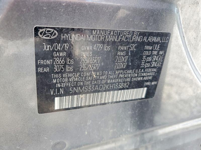 Продаж на аукціоні авто 2019 Hyundai Santa Fe, vin: 5NMS33AD2KH133882, номер лоту: 55319516