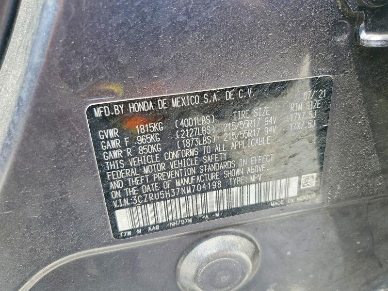 53831606 :رقم المزاد ، 3CZRU5H37NM704198 vin ، 2022 Honda Hr-v مزاد بيع