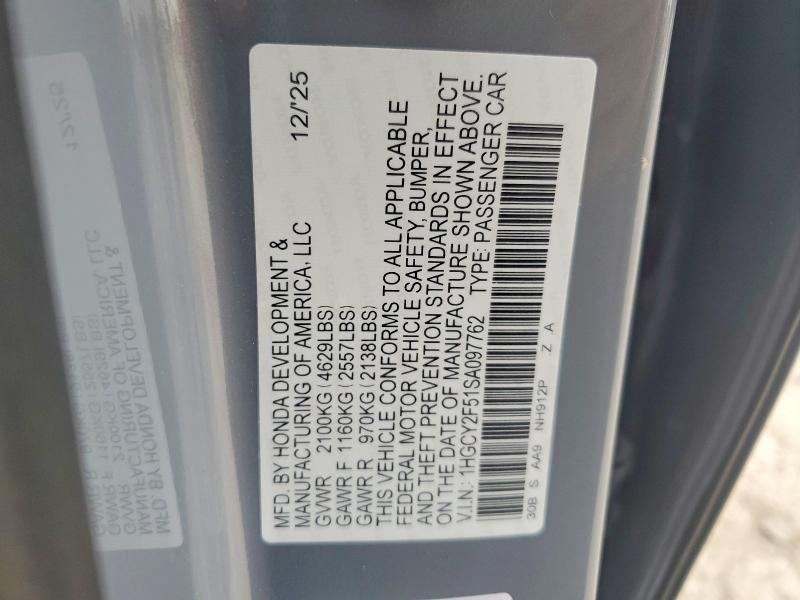 Продаж на аукціоні авто 2025 Honda Accord, vin: 1HGCY2F51SA097762, номер лоту: 54420866