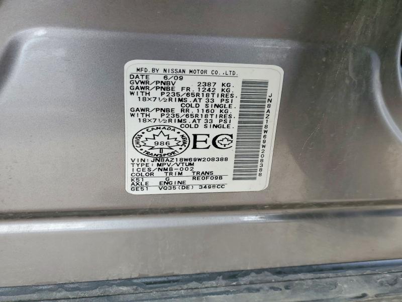 Продаж на аукціоні авто 2009 Nissan Murano, vin: JN8AZ18W69W208388, номер лоту: 53253136