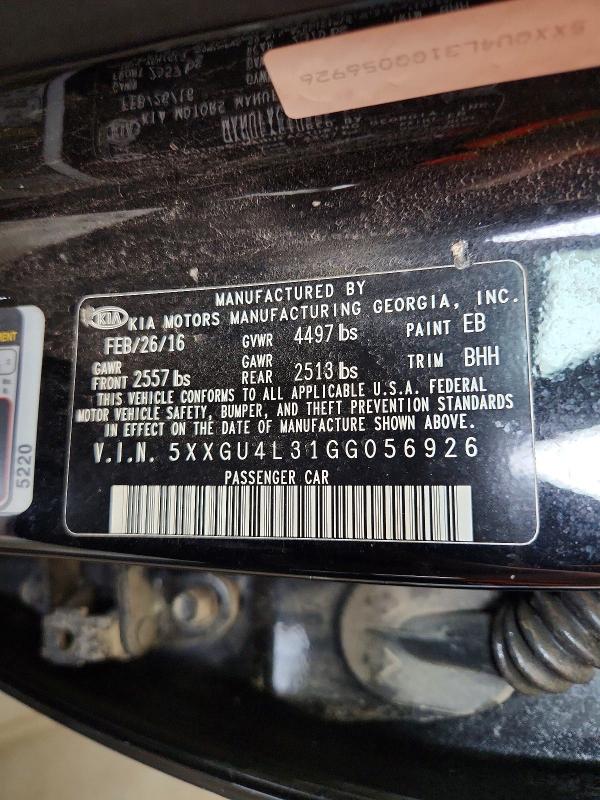 Aukcja sprzedaży 2016 Kia Optima, vin: 5XXGU4L31GG056926, numer aukcji: 52172296