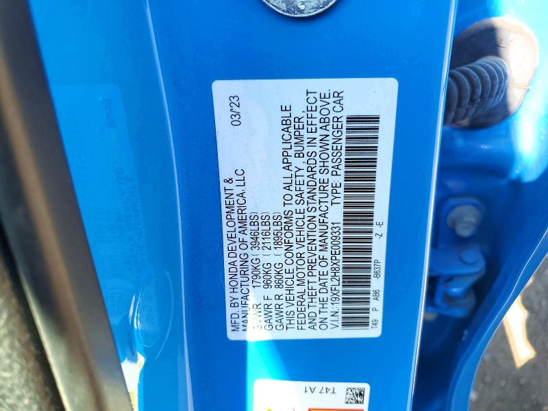 Aukcja sprzedaży 2023 Honda Civic, vin: 19XFL2H8XPE009331, numer aukcji: 55506716