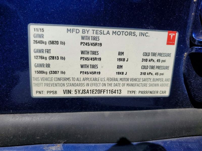Продажа на аукционе авто 2015 Tesla Model S, vin: 5YJSA1E20FF116413, номер лота: 53019576