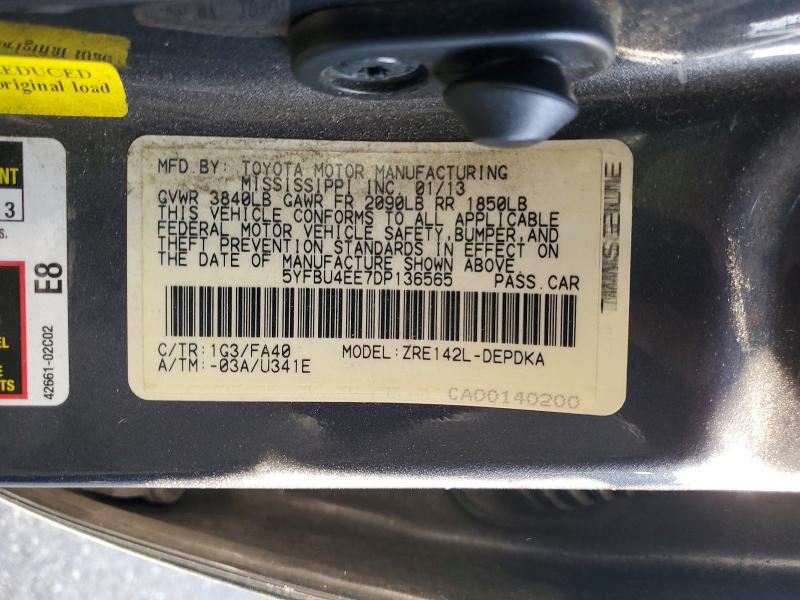 51648886 :رقم المزاد ، 5YFBU4EE7DP136565 vin ، 2013 Toyota Corolla مزاد بيع