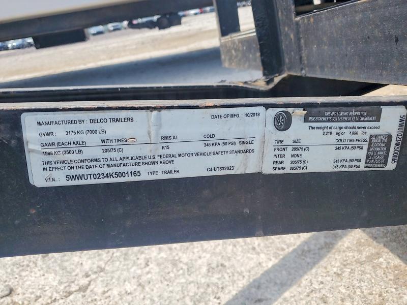 Aukcja sprzedaży 2019 Delco Trailers Trailer, vin: 5WWUT0234K5001165, numer aukcji: 52591006