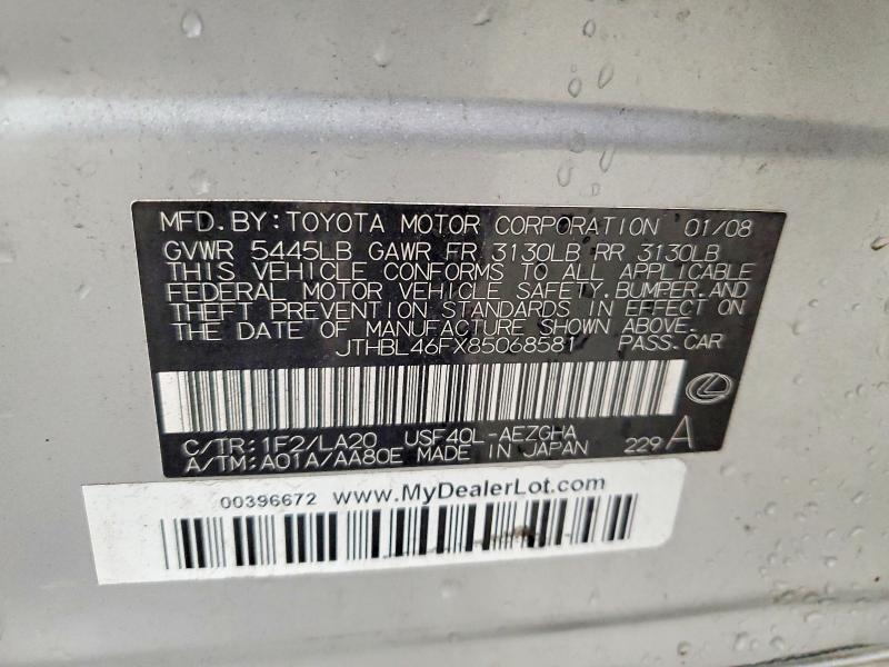 Aukcja sprzedaży 2008 Lexus Ls, vin: JTHBL46FX85068581, numer aukcji: 52729526
